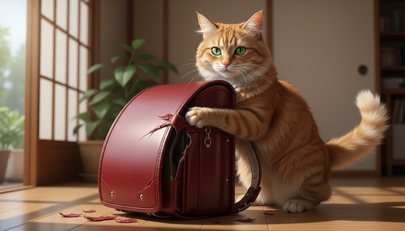 猫がランドセルで爪とぎをするのは本能的な行動