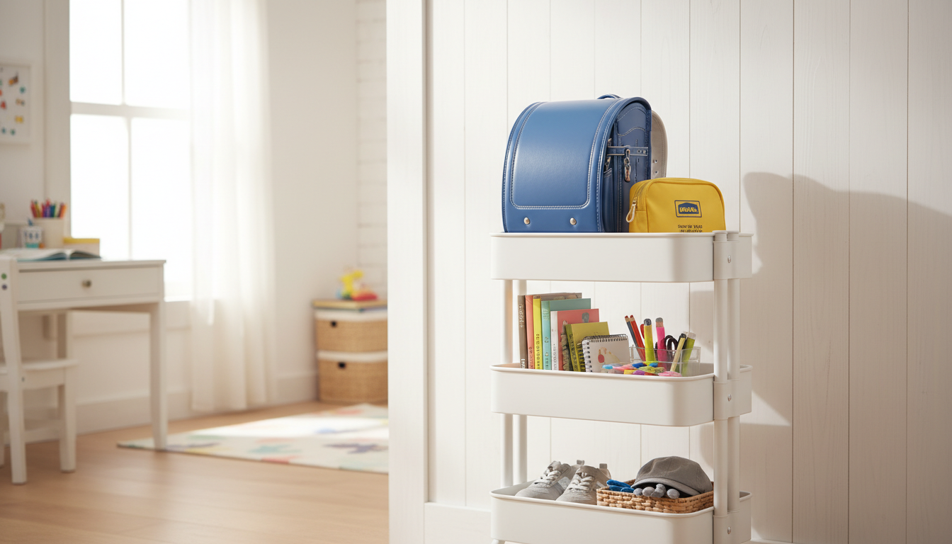 IKEAのキッチンワゴンはランドセル収納に最適です