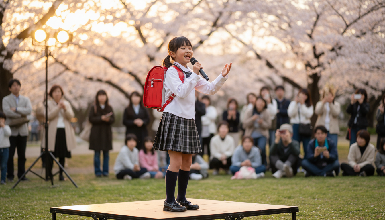 ランドセルを背負う小学生歌手は「半田なない」ちゃん