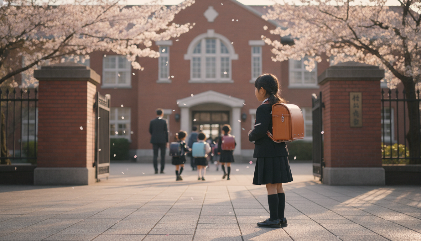 実際にキャメル色のランドセルで入学式を迎えた例