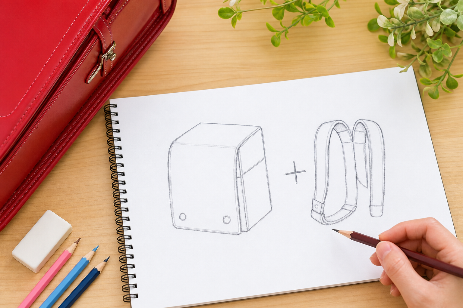 ランドセルの絵は「箱+ひも」と考えれば簡単に描ける
