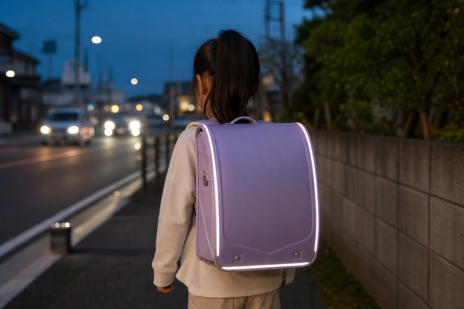 ふわりぃランドセルの「光る」は反射材による安全機能です