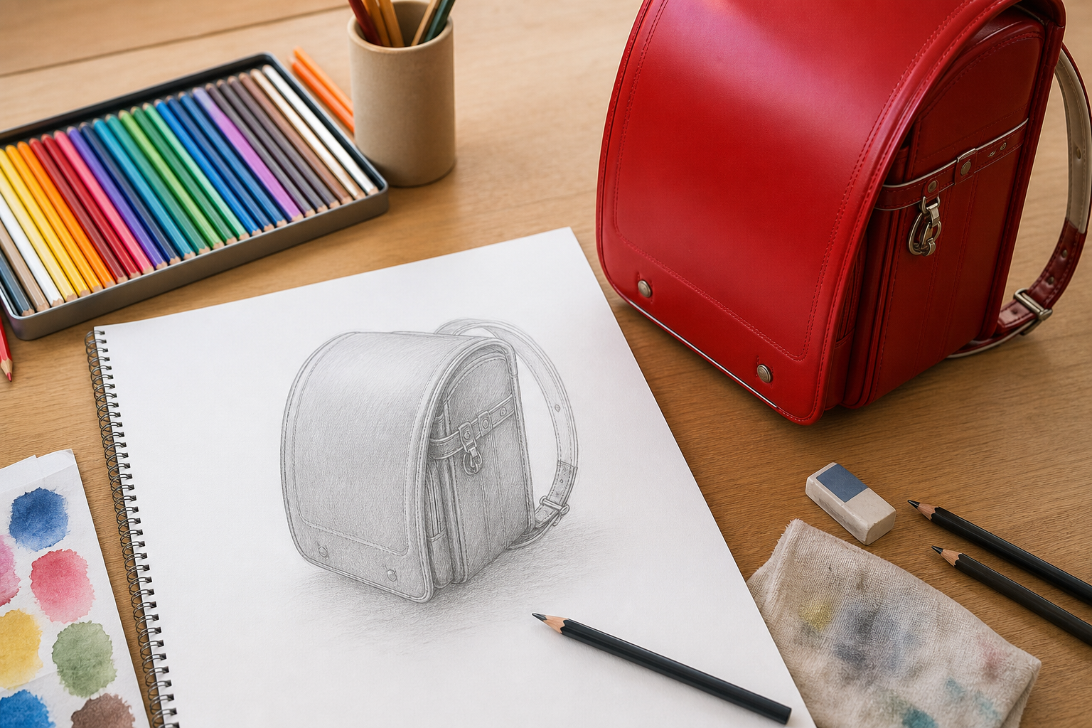 ランドセルを上手に描くには「箱として見る」ことがポイント