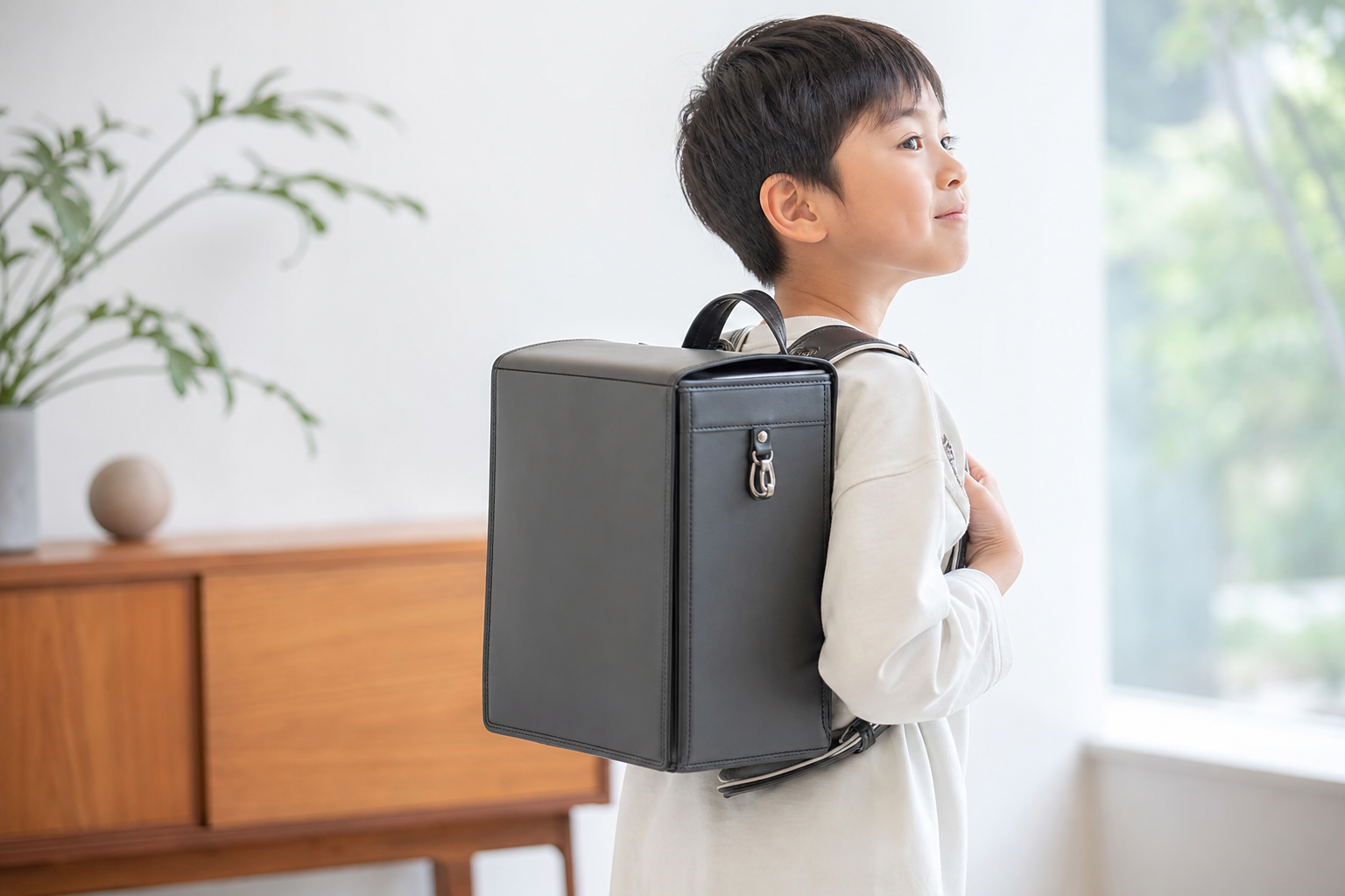 キューブ型ランドセルは「ヘリなし」のすっきりデザインが特徴です