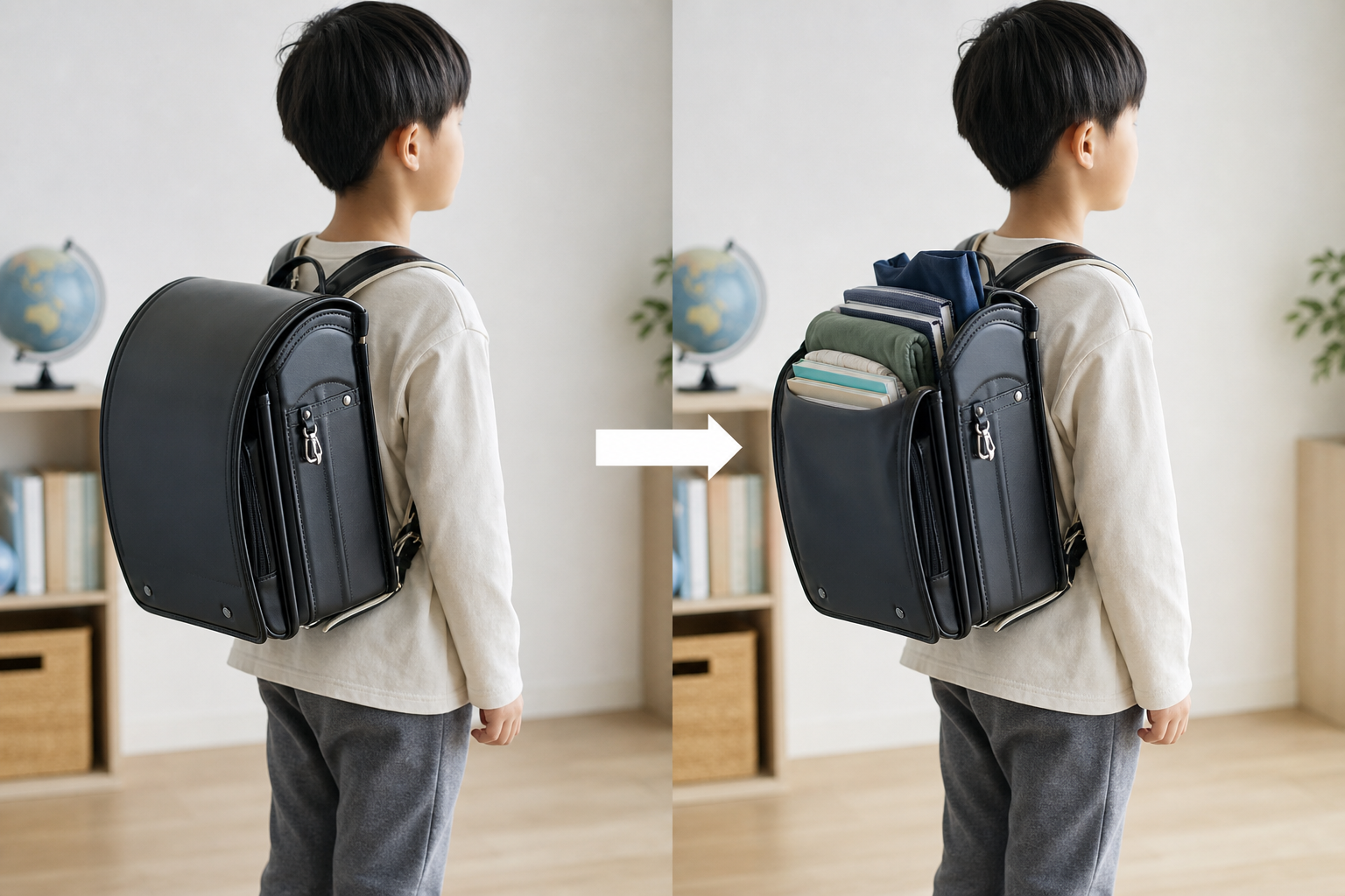 ランドセルは本体だけで約1.1〜1.3kg、荷物込みでは約4kgになる